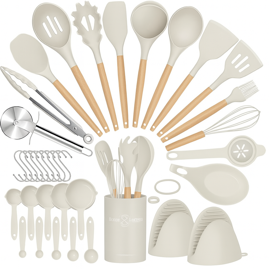 Set de utensilios silicona bambú Premium