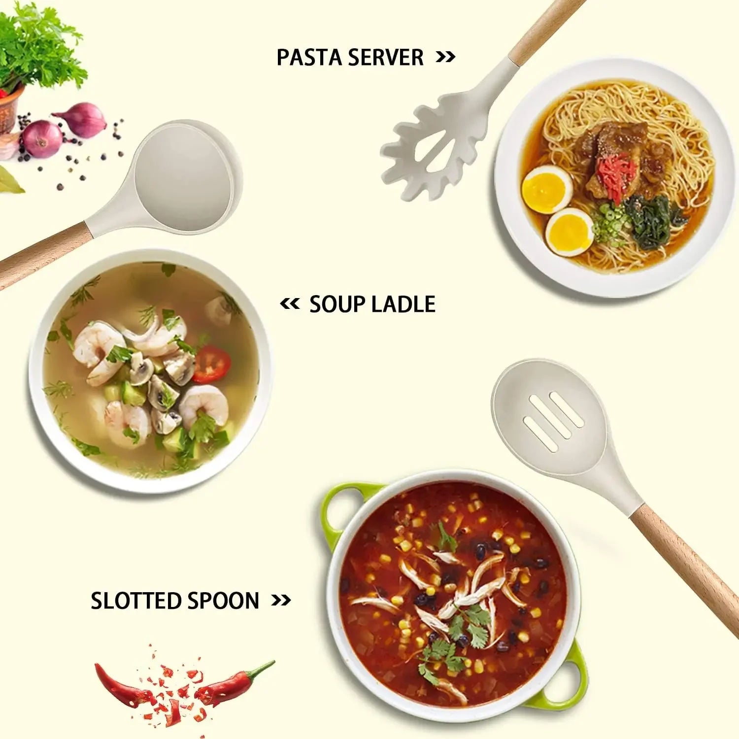 Set de utensilios silicona bambú Premium